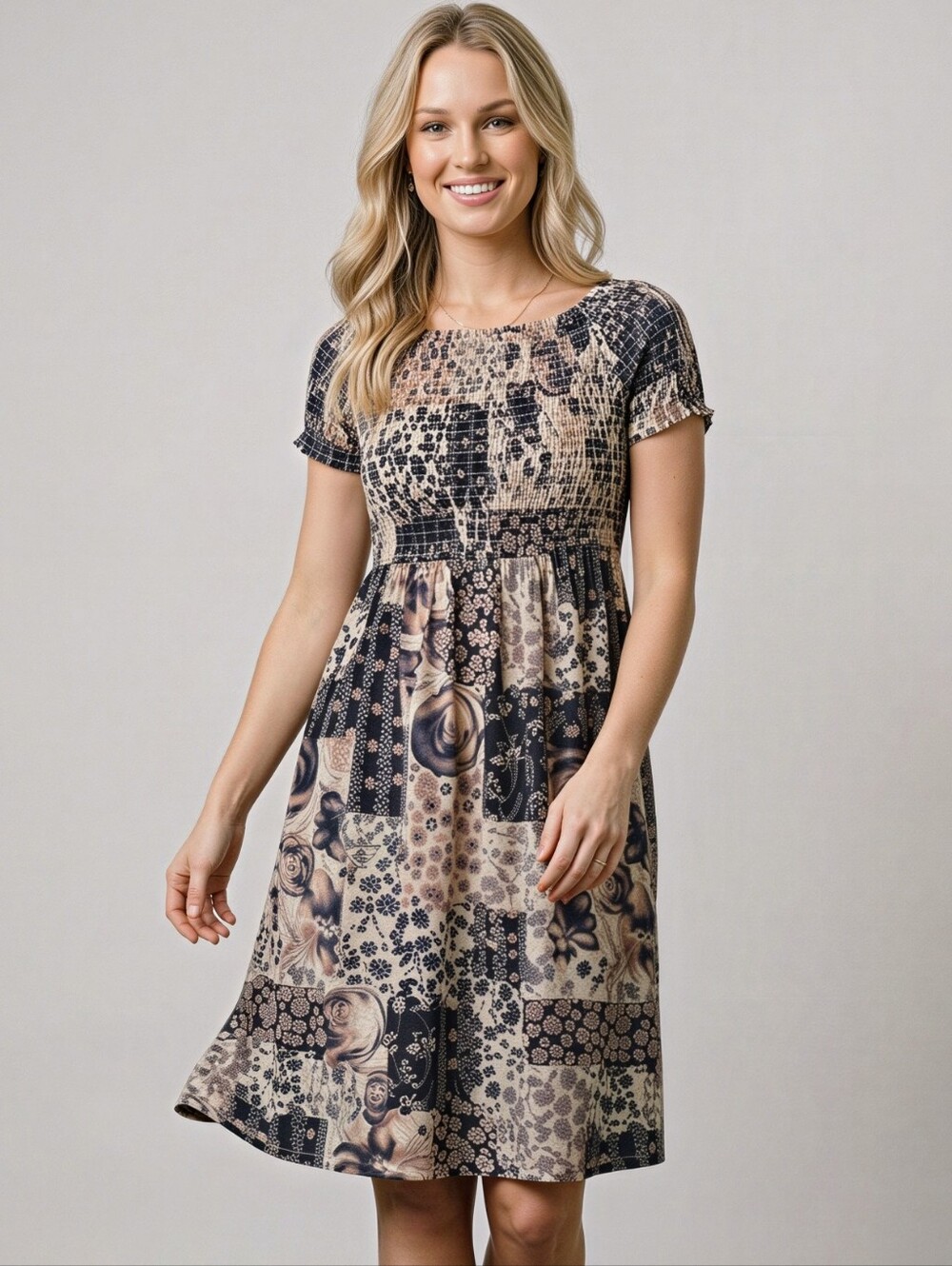 Mabelinda Blue Blossom Off-Shoulder Dress